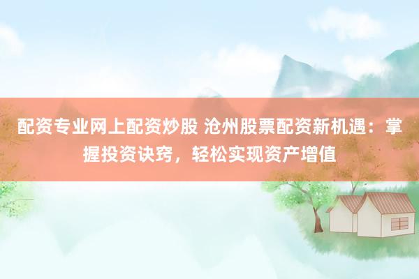 配资专业网上配资炒股 沧州股票配资新机遇：掌握投资诀窍，轻松实现资产增值