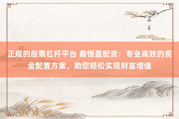 正规的股票杠杆平台 鑫恒盈配资：专业高效的资金配置方案，助您轻松实现财富增值