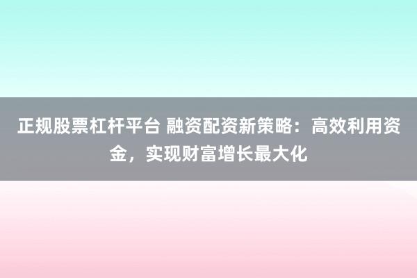 正规股票杠杆平台 融资配资新策略：高效利用资金，实现财富增长最大化