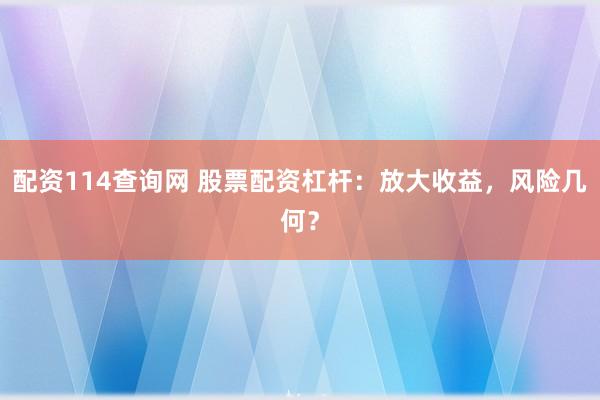 配资114查询网 股票配资杠杆：放大收益，风险几何？