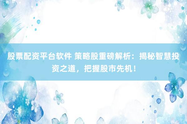 股票配资平台软件 策略股重磅解析：揭秘智慧投资之道，把握股市先机！