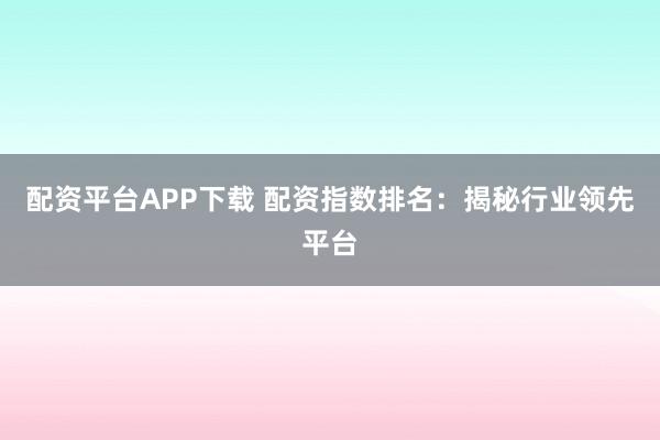 配资平台APP下载 配资指数排名：揭秘行业领先平台