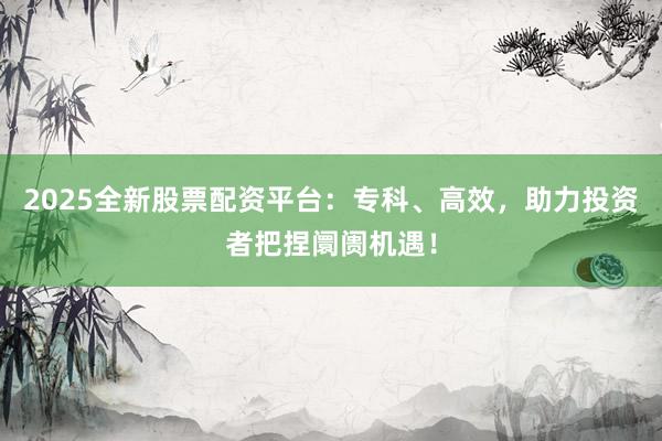 2025全新股票配资平台：专科、高效，助力投资者把捏阛阓机遇！