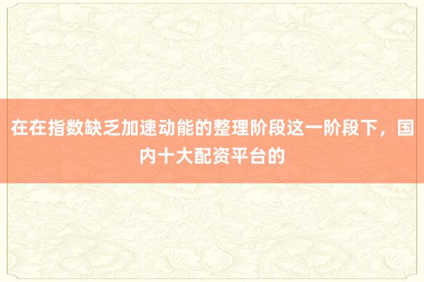 在在指数缺乏加速动能的整理阶段这一阶段下，国内十大配资平台的