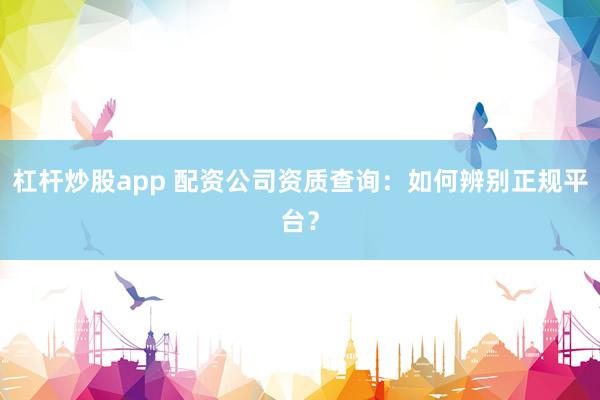 杠杆炒股app 配资公司资质查询：如何辨别正规平台？