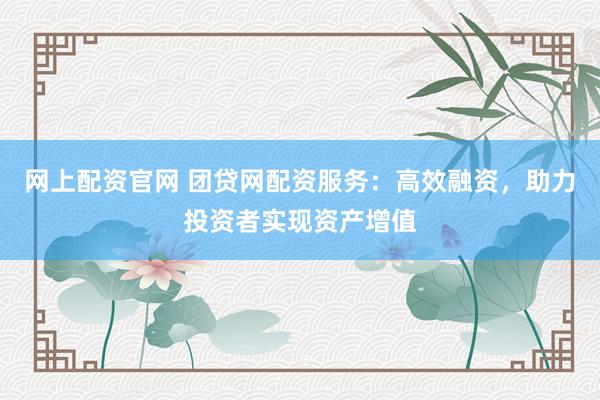 网上配资官网 团贷网配资服务：高效融资，助力投资者实现资产增值