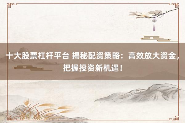 十大股票杠杆平台 揭秘配资策略：高效放大资金，把握投资新机遇！